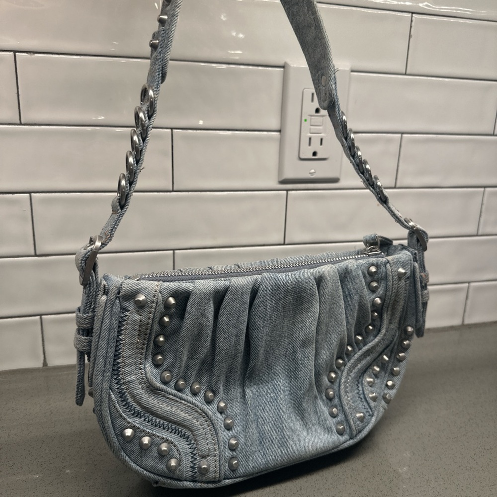 Denim Studded Shoulder Bag